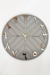 aSSe Tasarım Arapça Rakam Long Line Dekoratif Duvar Saati Antrasit & Gold 50x50cm Sessiz Mekanizma thumbnail 4