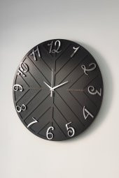 aSSe Tasarım Long Line Dekoratif Duvar Saati Siyah & Gümüş 50x50cm Sessiz Mekanizma thumbnail 3