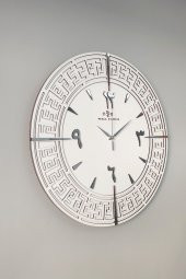 aSSe Tasarım Arapça Rakam Tangled Lines Beyaz & Gümüş Türkçe Rakam 50x50cm Sessiz Duvar Saati thumbnail 2