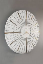 aSSe Tasarım Long Line Dekoratif Duvar Saati Beyaz & Gold 37x37cm Sessiz Mekanizma thumbnail 1