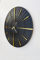 aSSe Tasarım Long Line Dekoratif Duvar Saati Siyah & Gold 37x37cm Sessiz Mekanizma - 2