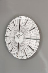 aSSe Tasarım Long Line Dekoratif Duvar Saati Beyaz & Gümüş 37x37cm Sessiz Mekanizma thumbnail 4