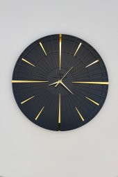 aSSe Tasarım Long Line Dekoratif Duvar Saati Siyah & Gold 37x37cm Sessiz Mekanizma - 3
