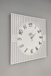 aSSe Tasarım Kare Çizgi Desenli Türkçe Rakam Beyaz & Gold Dekoratif Siyah&Gümüş 50x50cm Duvar Saati thumbnail 1