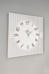 aSSe Tasarım Kare Çizgi Desenli Türkçe Rakam Beyaz & Gümüş Dekoratif Siyah&Gümüş 50x50cm Duvar Saati - 1