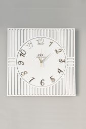 aSSe Tasarım Kare Çizgi Desenli Türkçe Rakam Beyaz & Gold Dekoratif Siyah&Gümüş 50x50cm Duvar Saati thumbnail 2