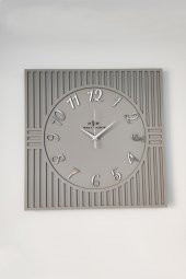 aSSe Tasarım Kare Çizgi Desenli Türkçe Rakam Antrasit & Gümüş Dekoratif Siyah&Gümüş 50x50cm Duvar Saati - 2
