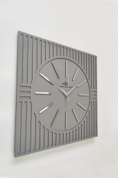 aSSe Tasarım Kare Çizgi Desenli Dekoratif Antrasit&Gümüş Duvar Saati 50x50cm - 1