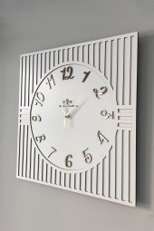 aSSe Tasarım Kare Çizgi Desenli Türkçe Rakam Beyaz & Gold Dekoratif Siyah&Gümüş 50x50cm Duvar Saati thumbnail 3