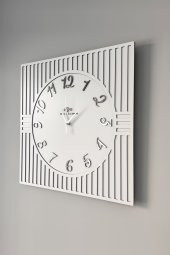 aSSe Tasarım Kare Çizgi Desenli Türkçe Rakam Beyaz & Gümüş Dekoratif Siyah&Gümüş 50x50cm Duvar Saati - 3