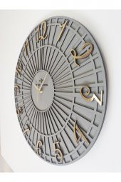 aSSe Tasarım Özel Çizgili Dekoratif Duvar Saati Antrasit & Gold 50x50cm Sessiz Mekanizma - 3