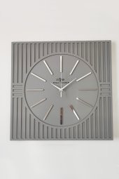 aSSe Tasarım Kare Çizgi Desenli Dekoratif Antrasit&Gümüş Duvar Saati 50x50cm - 2