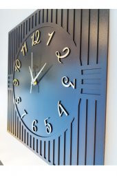 aSSe Tasarım Kare Çizgi Desenli Türkçe Rakam Siyah & Gümüş Dekoratif Siyah&Gümüş 50x50cm Duvar Saati thumbnail 4