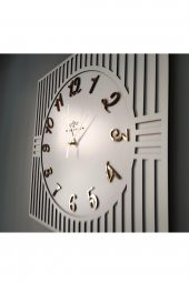 aSSe Tasarım Kare Çizgi Desenli Türkçe Rakam Beyaz & Gold Dekoratif Siyah&Gümüş 50x50cm Duvar Saati thumbnail 4