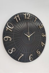 aSSe Tasarım Striped Pattern Siyah & Gold 37x37cm Duvar Saati Sessiz Mekanizma thumbnail 2