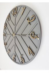 aSSe Tasarım Çizgili Dekoratif Duvar Saati Antrasit & Gold 50x50cm Sessiz Mekanizma - 4