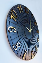 aSSe Tasarım Striped Pattern Siyah & Gold 37x37cm Duvar Saati Sessiz Mekanizma thumbnail 4