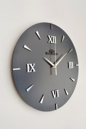 aSSe Tasarım Özel Dekoratif Roma Rakamlı Aynalı Duvar Saati Siyah & Gümüş Sessiz Mekanizma 37x37cm - 1