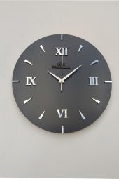 aSSe Tasarım Özel Dekoratif Roma Rakamlı Aynalı Duvar Saati Siyah & Gümüş Sessiz Mekanizma 37x37cm - 2
