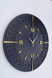 aSSe Tasarım Özel Dekoratif Siyah & Gold Aynalı Duvar Saati 50x50cm - 1