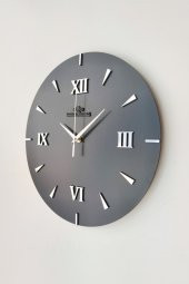 aSSe Tasarım Özel Dekoratif Roma Rakamlı Aynalı Duvar Saati Siyah & Gümüş Sessiz Mekanizma 37x37cm - 3