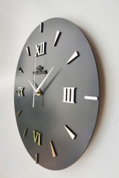 aSSe Tasarım Özel Dekoratif Roma Rakamlı Aynalı Duvar Saati Siyah & Gümüş Sessiz Mekanizma 37x37cm - 4