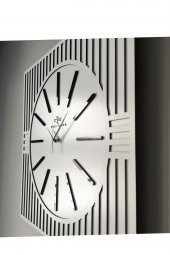 aSSe Tasarım Kare Çizgi Desenli Ayna  Pleksi Dekoratif Beyaz&Siyah Duvar Saati 50x50cm thumbnail 3