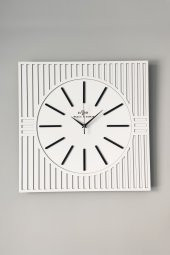 aSSe Tasarım Kare Çizgi Desenli Ayna  Pleksi Dekoratif Beyaz&Siyah Duvar Saati 50x50cm thumbnail 4