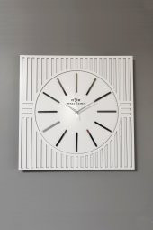 aSSe Tasarım Kare Çizgi Desenli Ayna  Pleksi Dekoratif Beyaz&Gümüş Duvar Saati thumbnail 2