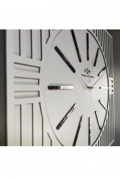 aSSe Tasarım Kare Çizgi Desenli Ayna  Pleksi Dekoratif Beyaz&Gümüş Duvar Saati thumbnail 4