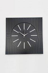 aSSe Tasarım Kare Çizgi Desenli Gümüş Pleksi  Dekoratif Siyah&Gümüş Duvar Saati thumbnail 2