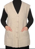 Kadın Koyu Krem Düğmeli Yelek - 1