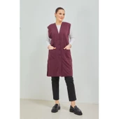 Kadın Siyah  Uzun Cepli Düğmeli Penye Anne Büyük Beden Tunik Yelek - 9