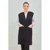 Kadın Siyah  Uzun Cepli Düğmeli Penye Anne Büyük Beden Tunik Yelek - 3