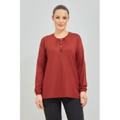 Kadın Siyah Kolu Lastikli Likralı Anne Penye Bluz - 5