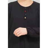 Kadın Siyah Kolu Lastikli Likralı Anne Penye Bluz - 4