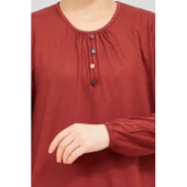 Kadın Siyah Kolu Lastikli Likralı Anne Penye Bluz - 8