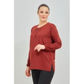 Kadın Siyah Kolu Lastikli Likralı Anne Penye Bluz - 7