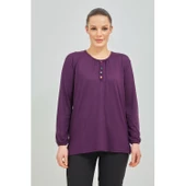 Kadın Siyah Kolu Lastikli Likralı Anne Penye Bluz - 9