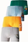 4lü Erkek Çocuk Boxer Pamuklu Renkli Rahat Karışık Paçalı Don lxx - 3