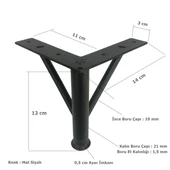 4 Adet Firkete Ayak Metal 12 cm Mat Siyah Mobilya Koltuk Ayağı - 2