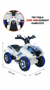Uj Toys Müzikli Ve Led Işıklı Ranger Akülü Atv 6V-Beyaz Polis - 1