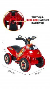 Uj Toys Müzikli Ve Led Işıklı Karınca Akülü Atv 6V-Kırmızı - 1
