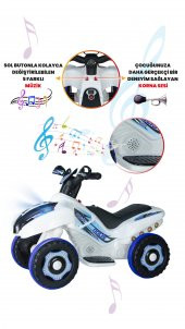 Uj Toys Müzikli Ve Led Işıklı Ranger Akülü Atv 6V-Beyaz Polis - 5