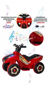UJ Toys Müzikli ve Led Işıklı Ranger Akülü Atv 6v Kırmızı - 5