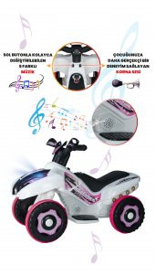 Uj Toys Müzikli Ve Led Işıklı Ranger Akülü Atv 6V-Beyaz Prenses - 5
