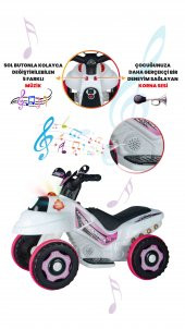 UJ Toys Müzikli ve Led Işıklı Karınca Akülü Atv 6V-Beyaz Prenses - 4