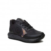 Modalendo Günlük Sneaker Yürüyüş Cilt Simli Siyah Kadın Ayakkabı zenne 703 - 2