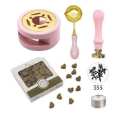 Davetiye Mum Mühürü Uygulama Seti Pembe Renk 355 Dal Yaprak thumbnail 1