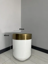 Dekoratif Eskitme Darbuka Parlak Beyaz Saksı 60cm thumbnail 2